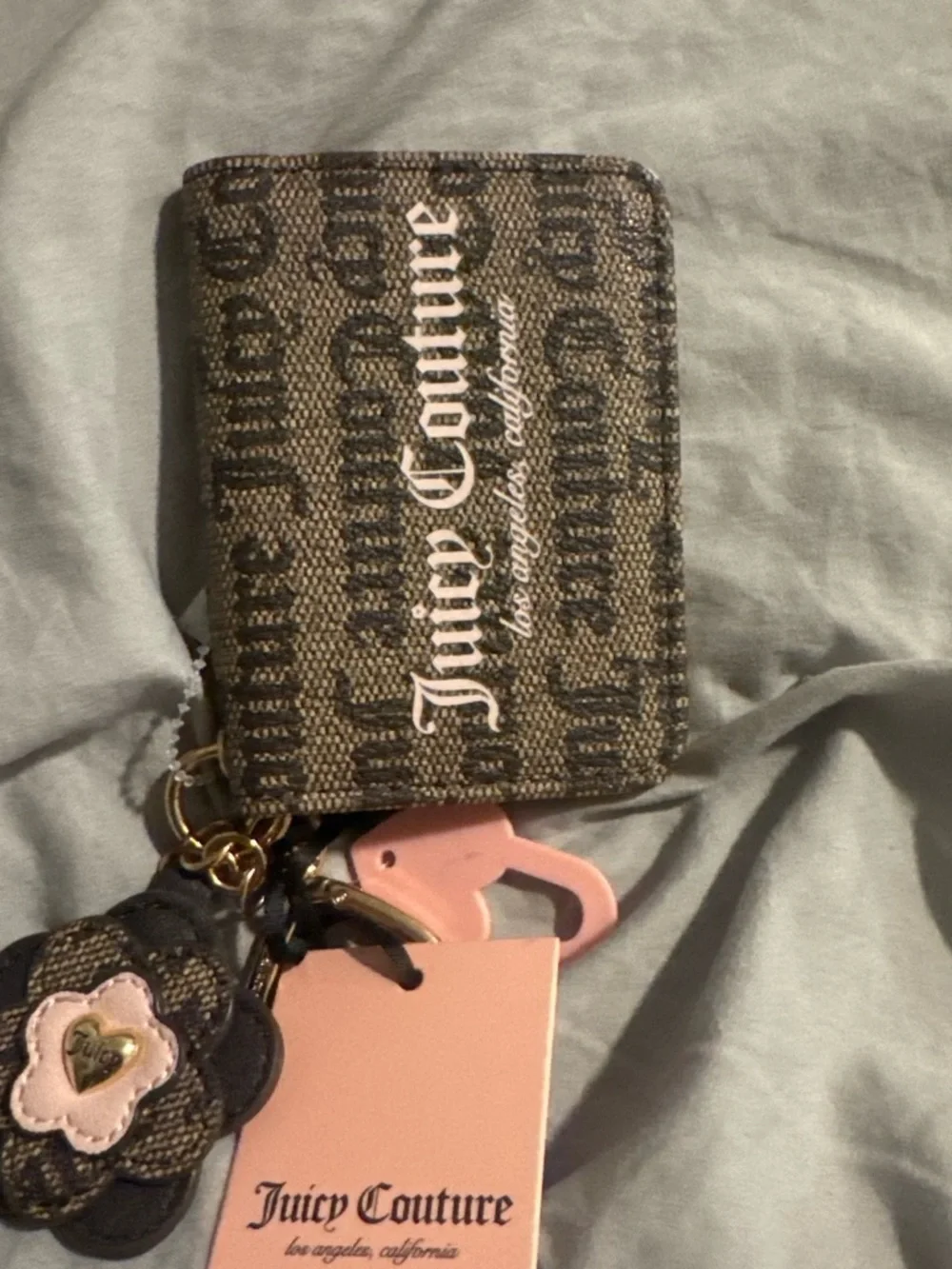 Juicy Couture Cream Key & Card Holder with Gold Accents
